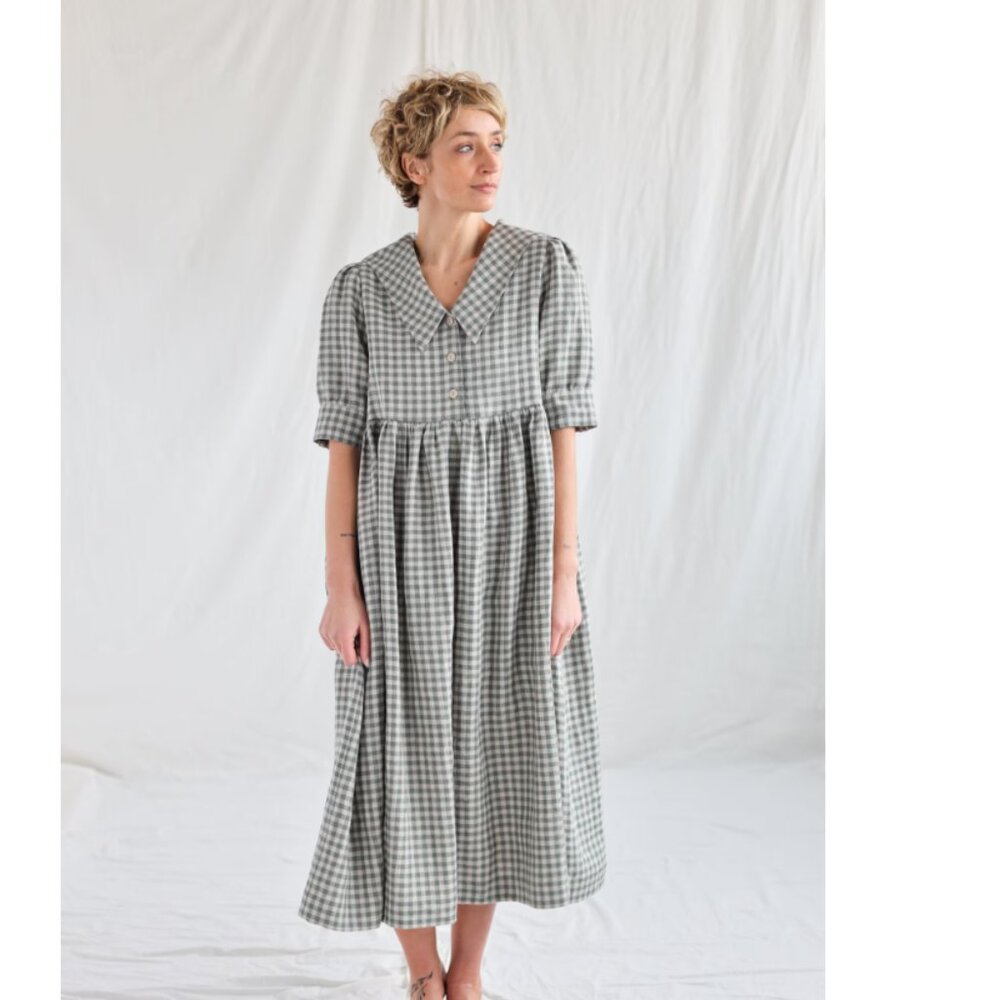 Sailor collar gingham linen dress - Picture 2 of 5